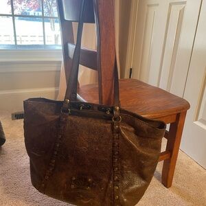 Elegant Brown Leather Tote with Stud Accents